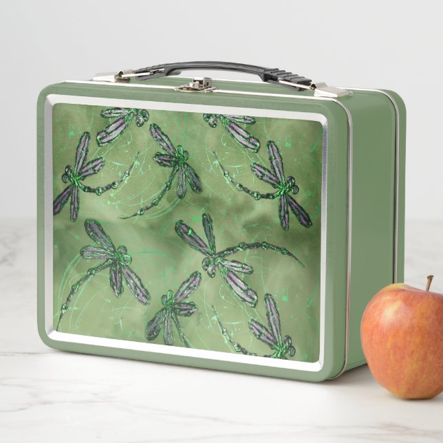 Lila Libellen auf Limonem Soft Metall Brotdose (Beispiel)