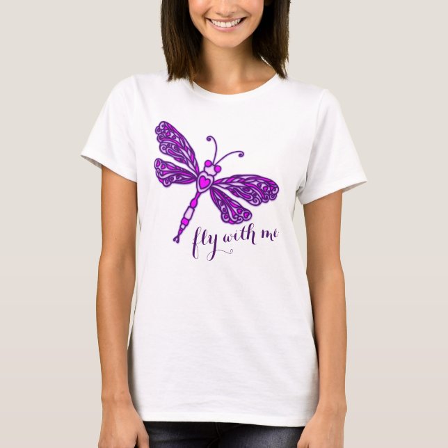 Lila Libellenfliege mit T - Shirt (Vorderseite)