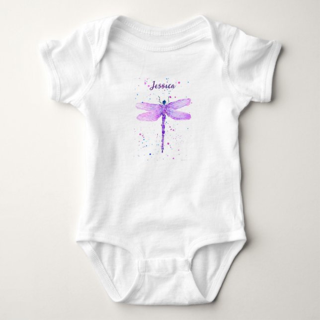 Lila Libellenwasserfarbe gürmisch niedlich Baby Strampler (Vorderseite)
