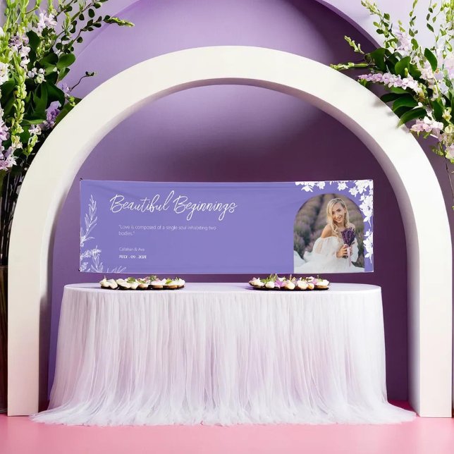 lila Liebe Arch Wedding Design Banner (purple background with leaf design banner for every event wedding, birthday, bridal shower, and more)