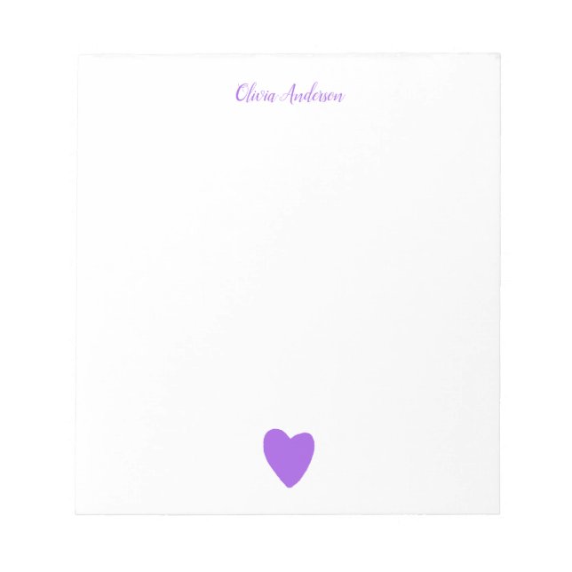 Lila Liebe Herz Personalisiert Notepad Notizblock (Vorderseite)