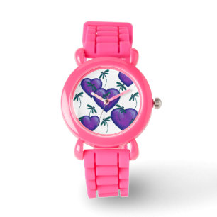 Lila Liebe Herz und Libellen Armbanduhr