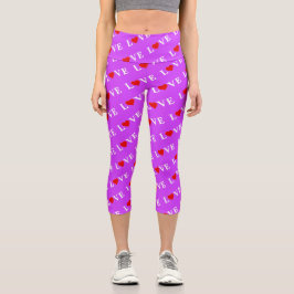 Lila LIEBE Herzdesign Modernes Chic Elegante Capri Leggings
