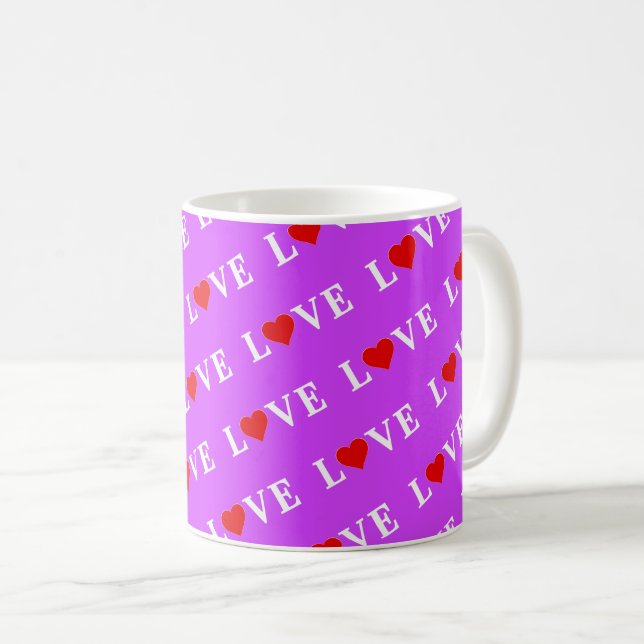 Lila LIEBE Herzlich willkommen Kaffeetasse (VorderseiteRechts)