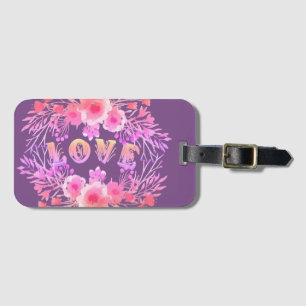 Lila LIEBE in Aquarellfarben-Blume Gepäckanhänger