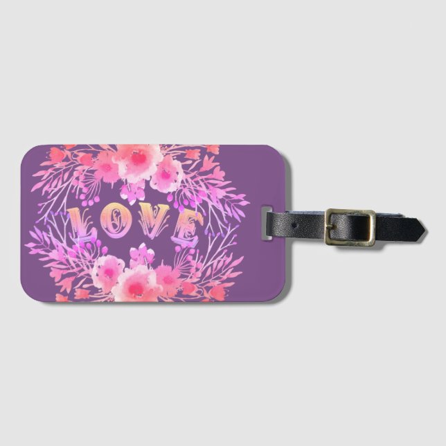Lila LIEBE in Aquarellfarben-Blume Gepäckanhänger (Vorderseite (Horizontal))