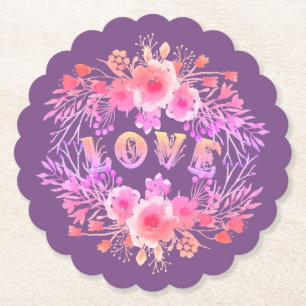 Lila LIEBE in Aquarellfarben-Blume Untersetzer