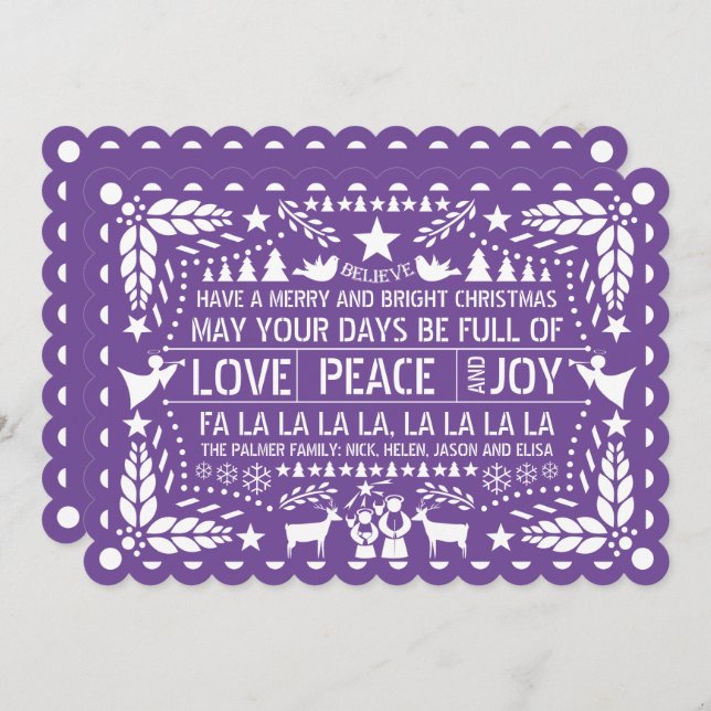Lila Liebe Peace Joy Papel Picado Weihnachten (Vorne/Hinten)