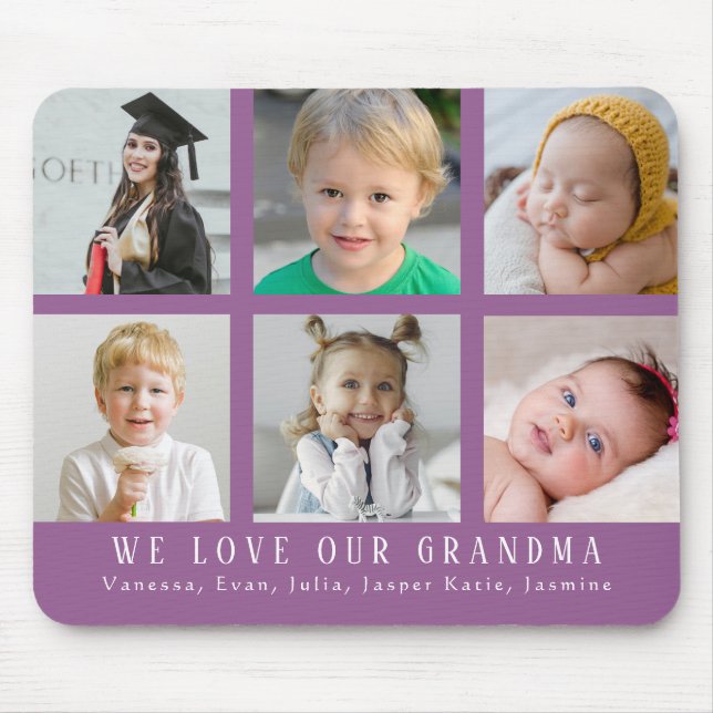 Lila Liebe unser Oma |Grandkid Foto Collage Mousepad (Vorne)