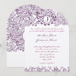 Lila Liebesgeburten Damask Monogram Hochzeiten Einladung