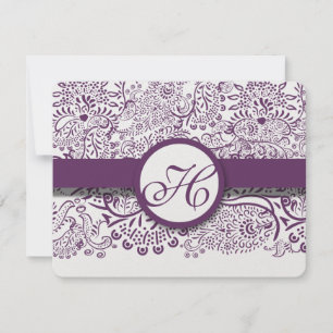 Lila Liebesgeburten Damask Monogram Weddings UAWG RSVP Karte