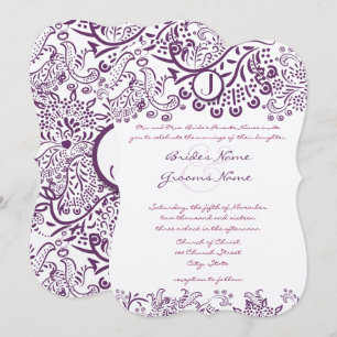 Lila Liebesgeburten Märchen Monogramm Hochzeiten Einladung
