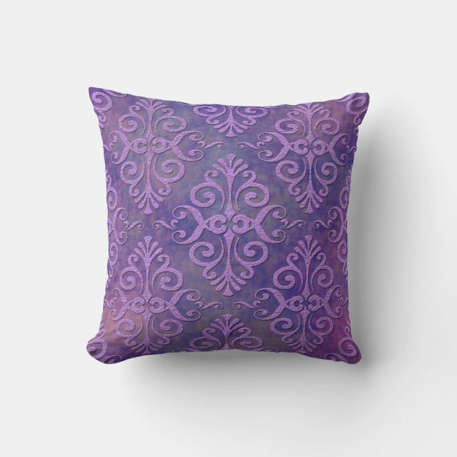 Lila Liebhaber Zwei-Tone-Lavendel Lila Damask Kissen (Vorderseite)