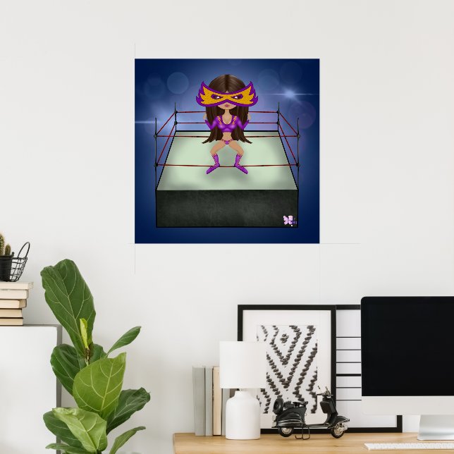 Lila Lightning brünetter Luchadora-Ringer Poster (Heimbüro)