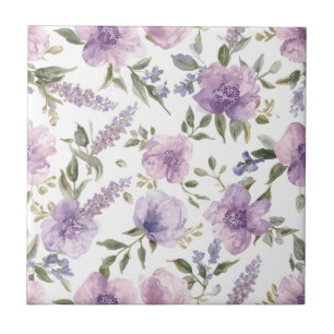 Lila-lila Blumen-Wasserfarbe Botanisch Fliese