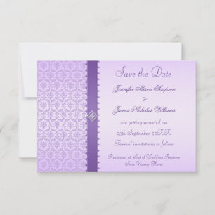 Lila lila Damast-Save the Date Mitteilung Save The Date