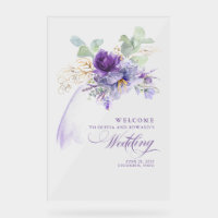 Lila-lila Floral Chic Hochzeit Willkommensschild