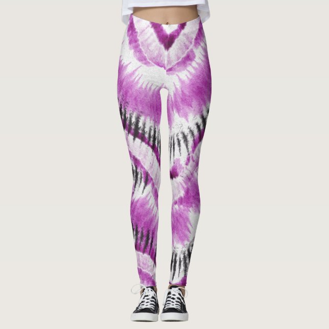 Lila lila gefärbte Krawatte Malerei Leggings (Vorderseite)