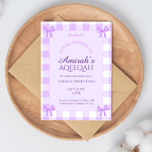 Lila Lila Gingham-Baby-Mädchen Muslim Aqiqa Aqeeqa Einladung