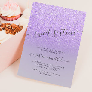 Lila lila Glitzer elegante Typografie Sweet 16 Einladung