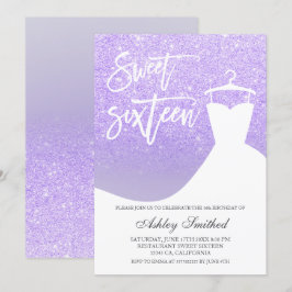 Lila lila Glitzer elegantes schicke Kleid Sweet 16 Einladung