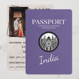 Lila-lila indischer Reisepass Save The Date