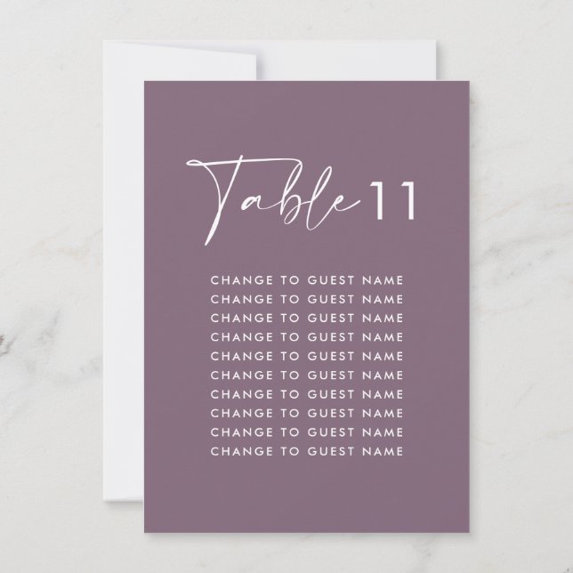 Lila lila moderne Hochzeitstisch-Sitzkarte (Rückseite)