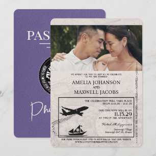 Lila lila philippinischer Reisepass zur Hochzeit Einladung