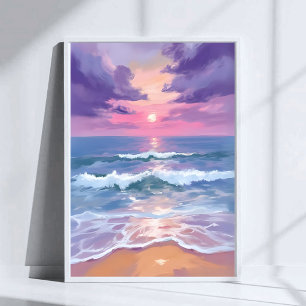 Lila lila Strand Sonnenuntergang Aquarell Poster