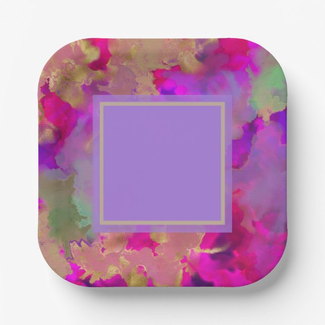 Lila, lila und goldenes Marmorpapier Pappteller (Vorderseite)