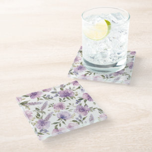 Lila-lila Wasserfarbe Botanical Glasuntersetzer