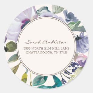 Lila Lila Wasserfarbe Floral Boho Adresse Runder Aufkleber
