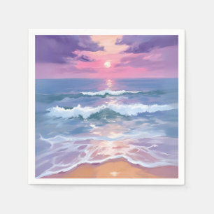 Lila-lila Wasserfarben Strand Sonnenuntergang Serviette