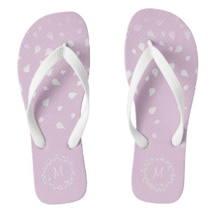 Lila Lila Weiße Konfetti-Blätter Silver Monogram Flip Flops