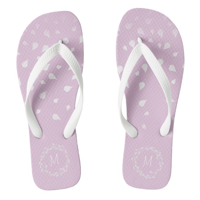 Lila Lila Weiße Konfetti-Blätter Silver Monogram Flip Flops (Fußbett)