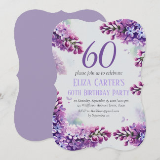 Lila Lilac 60th Floral Elegant Geburtstag Einladung