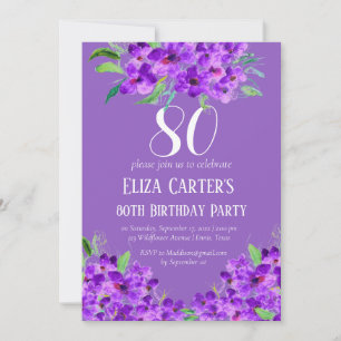 Lila Lilac 80. Achtzig Floral Elegant Geburtstag Einladung