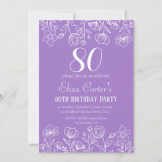 Lila Lilac 80. Achtzig Floral Elegant Geburtstag Einladung