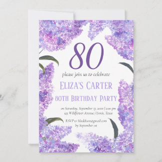 Lila Lilac 80. Floral Elegant Geburtstag Einladung