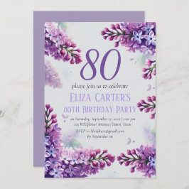 Lila Lilac 80. Floral Elegant Geburtstag Einladung