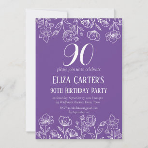 Lila Lilac 90. neunzig Floral Elegant Geburtstag Einladung