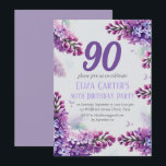 Lila Lilac 90th Floral Elegant Geburtstag Einladung<br><div class="desc">Lila,  elegant,  Lavendel,  lila Blume,  botanische Aquarell 90. Geburtstagsparty,  neunzig Einladungen. Personalisieren Sie es mit Ihren Daten.</div>