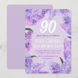 Lila Lilac 90th Floral Elegant Geburtstag Einladung