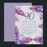 Lila Lilac 90th Floral Elegant Geburtstag Einladung<br><div class="desc">Lila,  elegant,  Lavendel,  lila Blume,  botanische Aquarell 90. Geburtstagsparty,  neunzig Einladungen. Personalisieren Sie es mit Ihren Daten.</div>