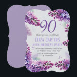 Lila Lilac 90th Floral Elegant Geburtstag Einladung<br><div class="desc">Lila,  elegant,  Lavendel,  lila Blume,  botanische Aquarell 90. Geburtstagsparty,  neunzig Einladungen. Personalisieren Sie es mit Ihren Daten.</div>