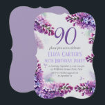 Lila Lilac 90th Floral Elegant Geburtstag Einladung<br><div class="desc">Lila,  elegant,  Lavendel,  lila Blume,  botanische Aquarell 90. Geburtstagsparty,  neunzig Einladungen. Personalisieren Sie es mit Ihren Daten.</div>