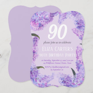 Lila Lilac 90th Floral Elegant Geburtstag Einladung