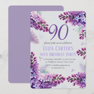 Lila Lilac 90th Floral Elegant Geburtstag Einladung