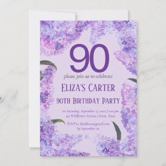Lila Lilac 90th Floral Elegant Geburtstag Einladung