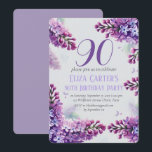 Lila Lilac 90th Floral Elegant Geburtstag Einladung<br><div class="desc">Lila,  elegant,  Lavendel,  lila Blume,  botanische Aquarell 90. Geburtstagsparty,  neunzig Einladungen. Personalisieren Sie es mit Ihren Daten.</div>